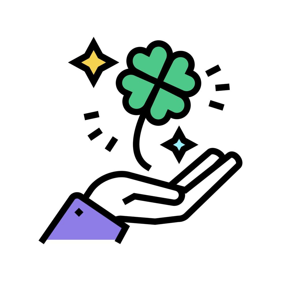 clover for luck holding hand lotto color icon vector illustration