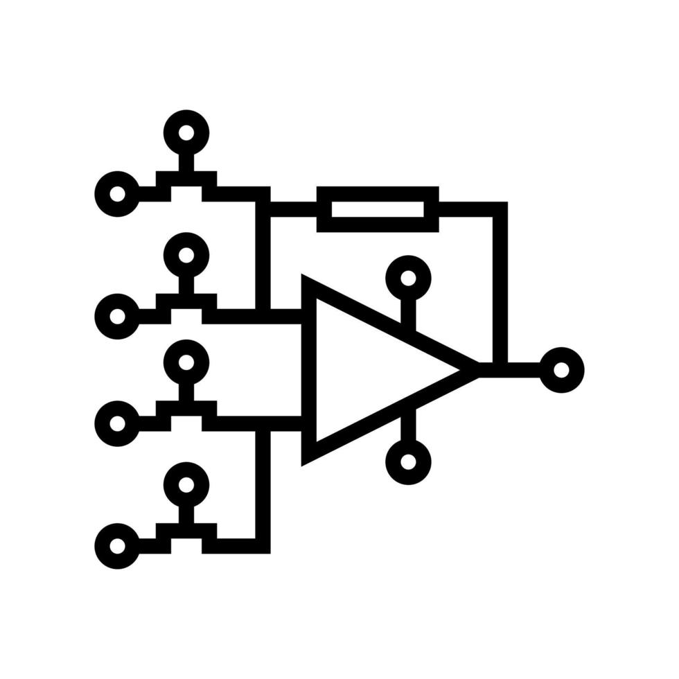 modelo de hardware red neuronal línea icono vector ilustración