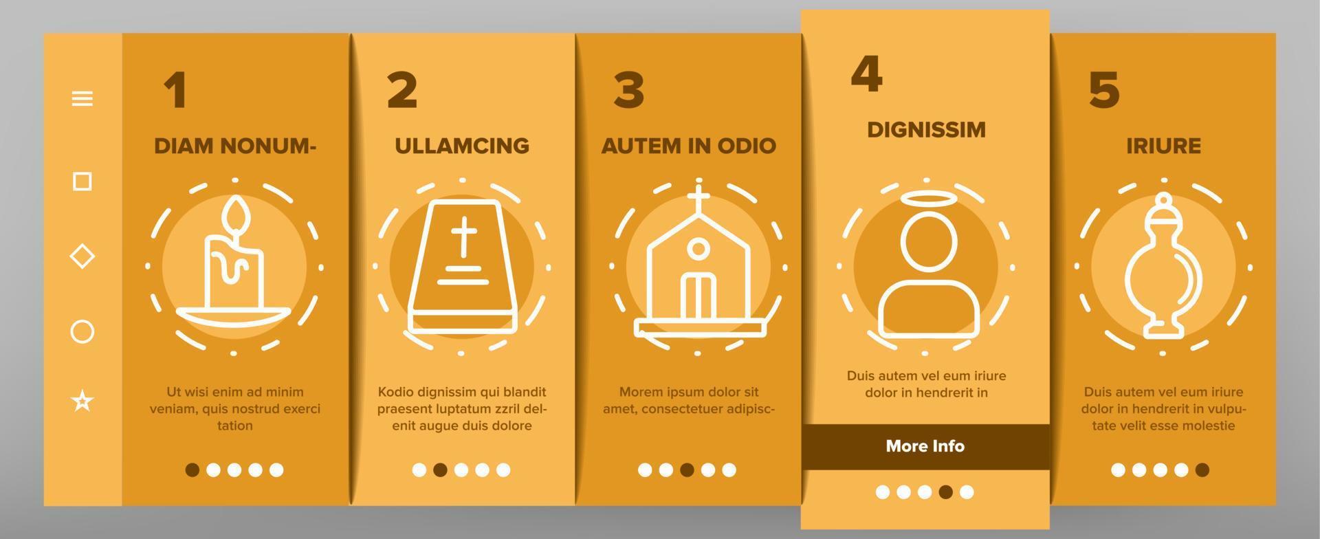 Funeral Burial Ritual Onboarding Icons Set Vector