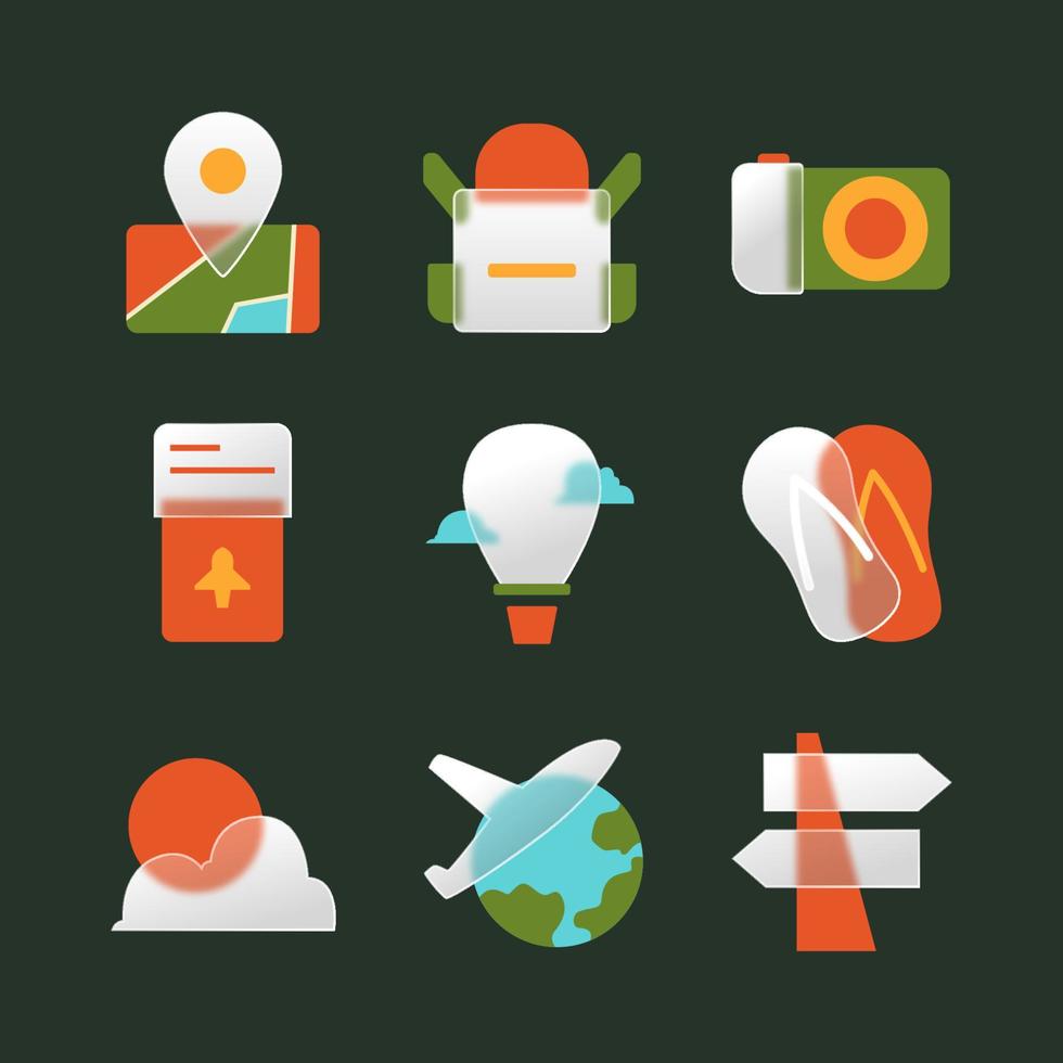 Traveling Glassmorphism Icons vector