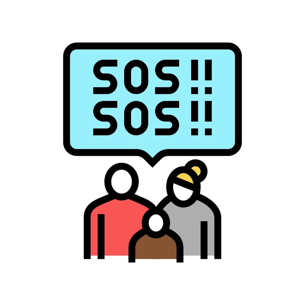 familia refugiado sos color icono vector ilustración