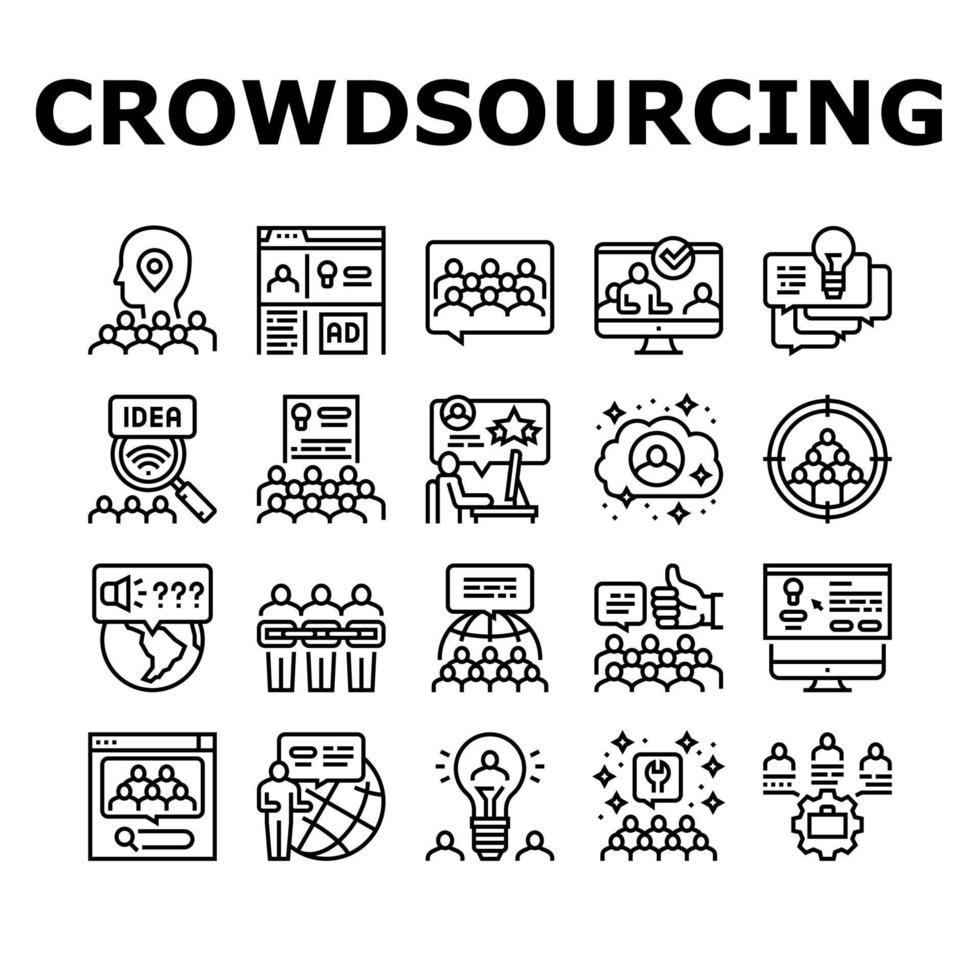 conjunto de iconos de colección de negocios de crowdsourcing ilustración vectorial vector