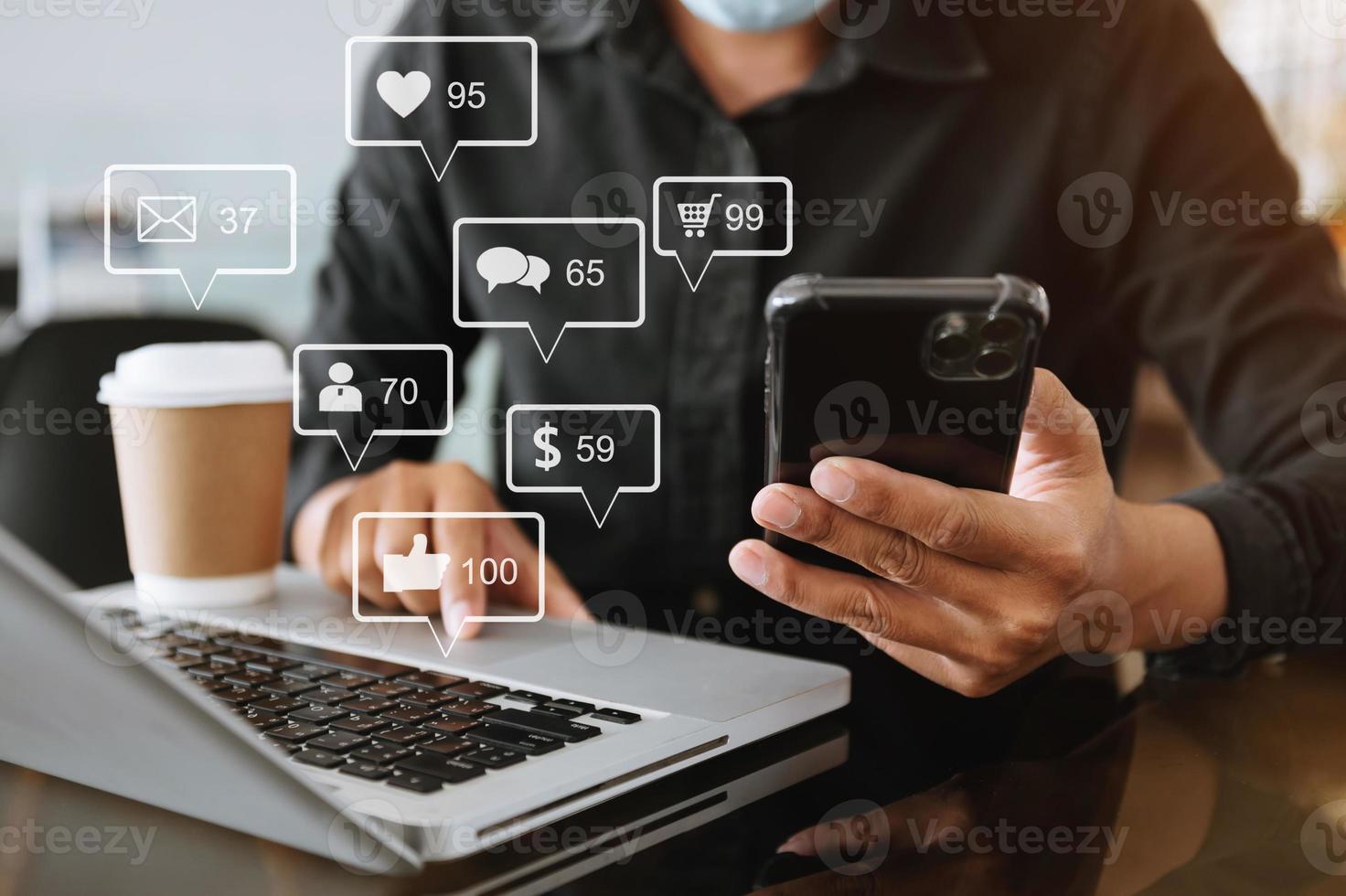 Social media and Marketing virtual icons screen concept photo