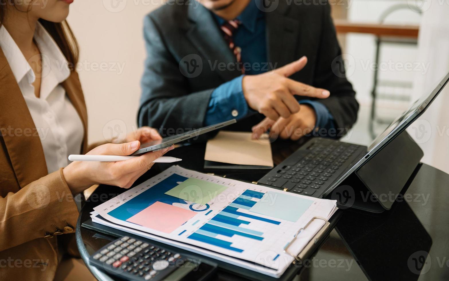 Teamwork people concept. team of coworkers making great business discussion .businessman talking with partners. in coworking office photo