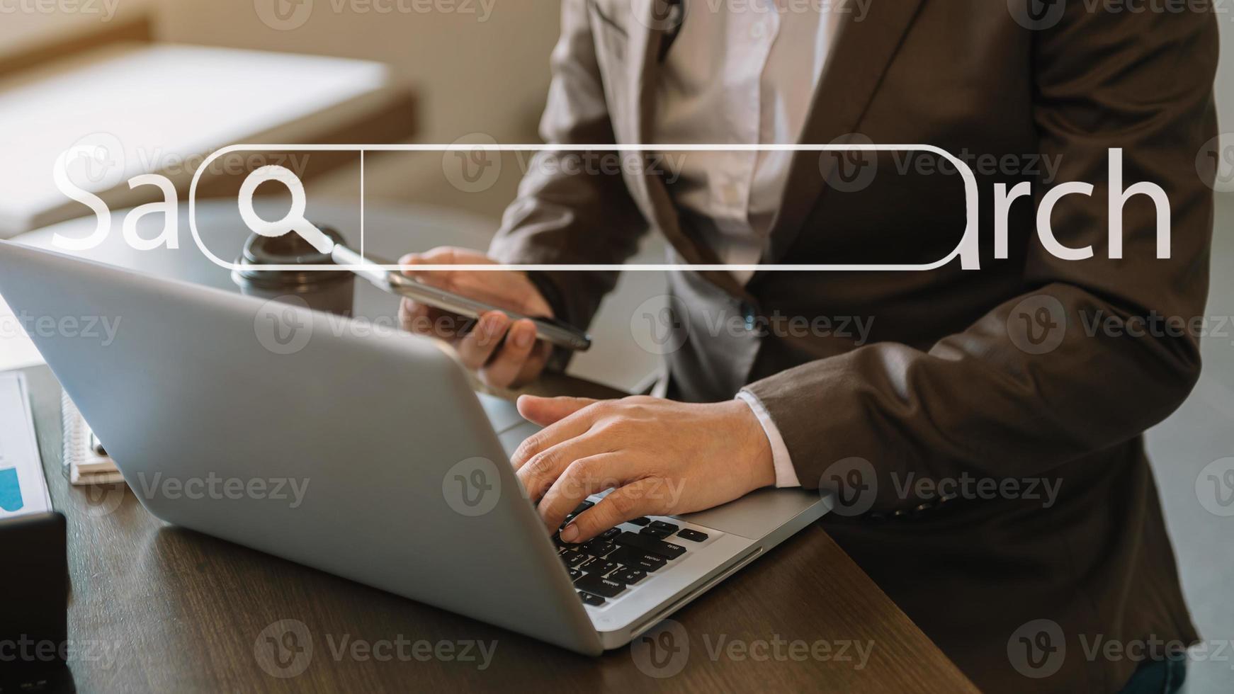 Searching Browsing Internet Data Information Networking Concept with blank search bar. photo
