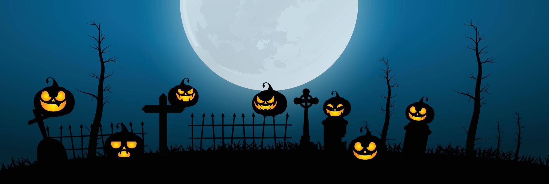 fondo vertical de halloween con calabaza, casa embrujada y luna llena. folleto o plantilla de invitación para la fiesta de halloween. ilustración vectorial vector