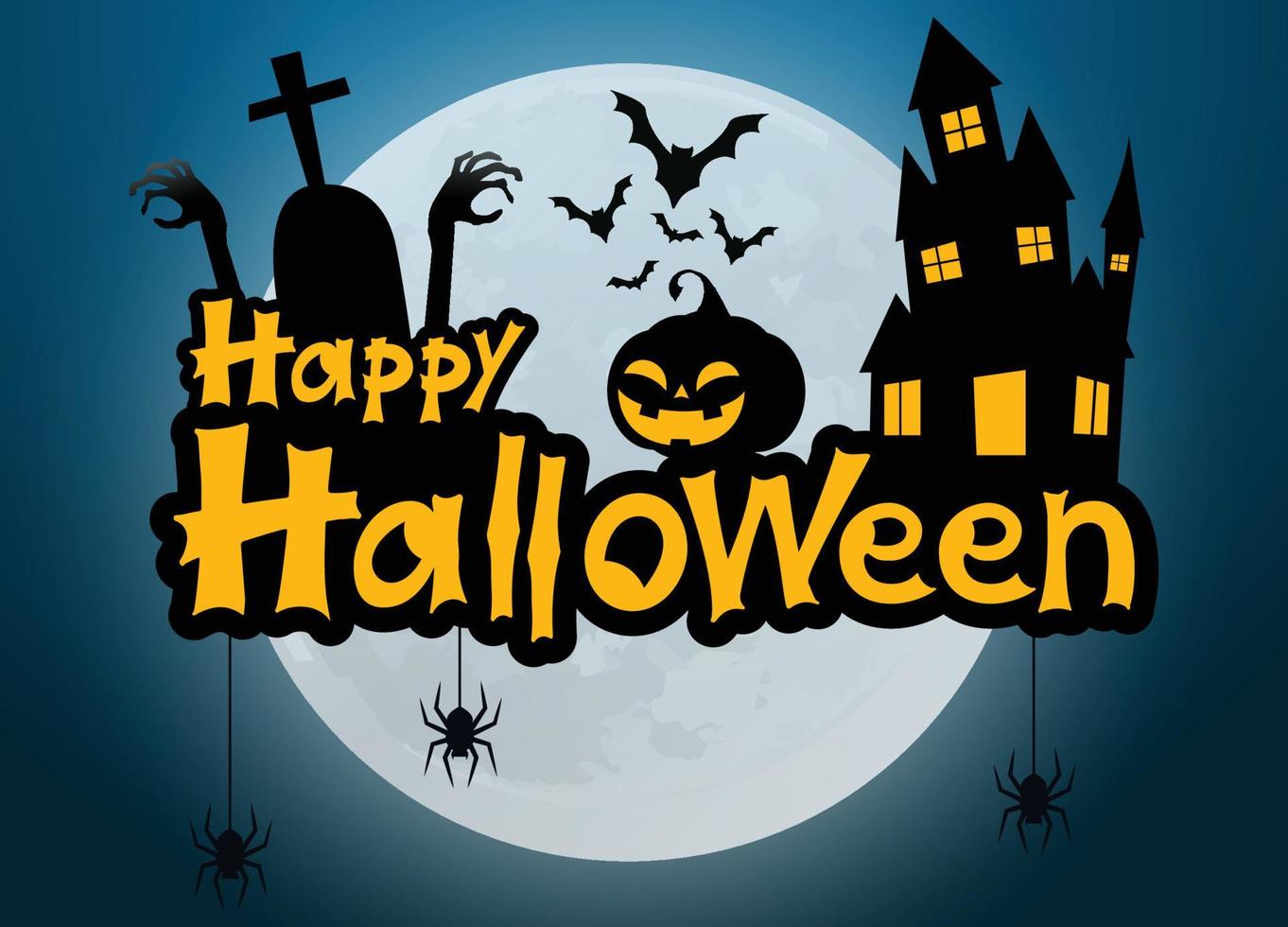 plantilla de vector de saludo de halloween 2020, letras de feliz halloween con elemento de calabaza y castillo aislado sobre fondo blanco