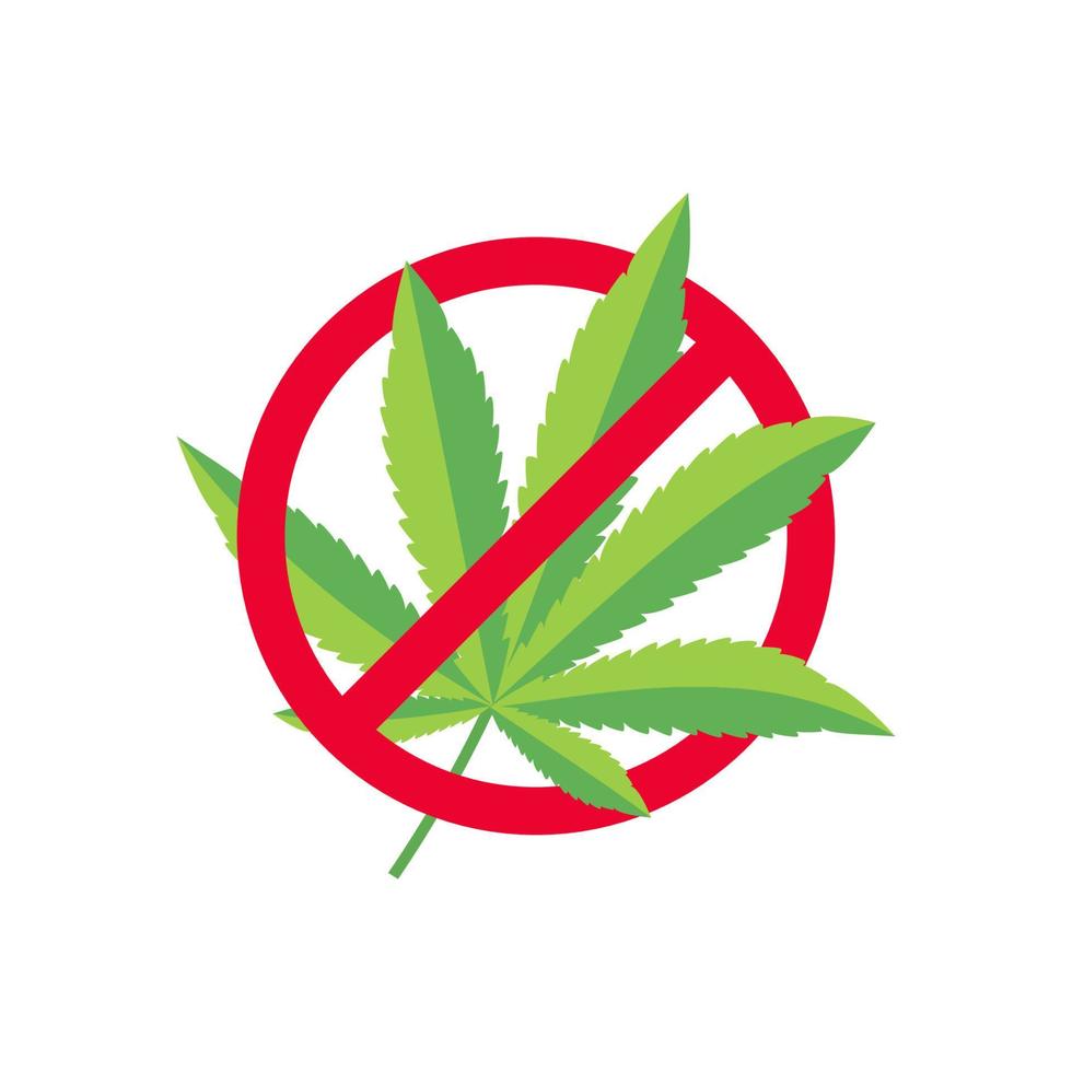 no hay señal de cannabis. Prohibido ningún signo rojo de marihuana. vector