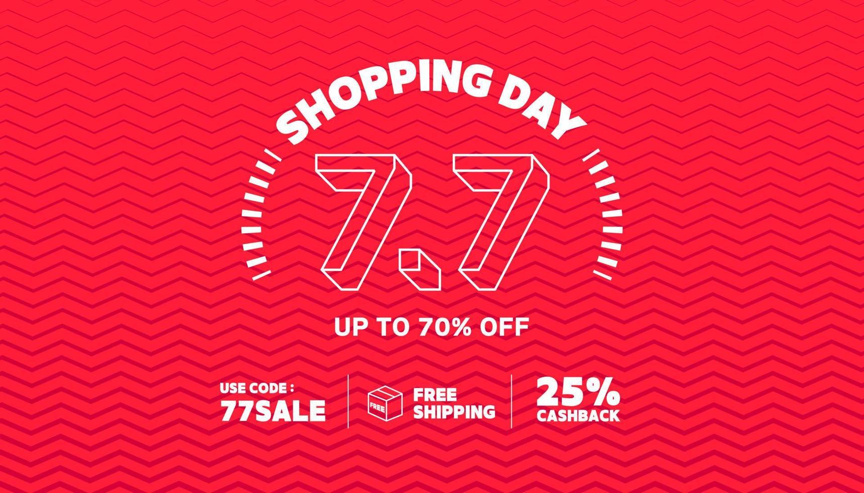 7.7 Online shopping day sale banner template on red background. vector