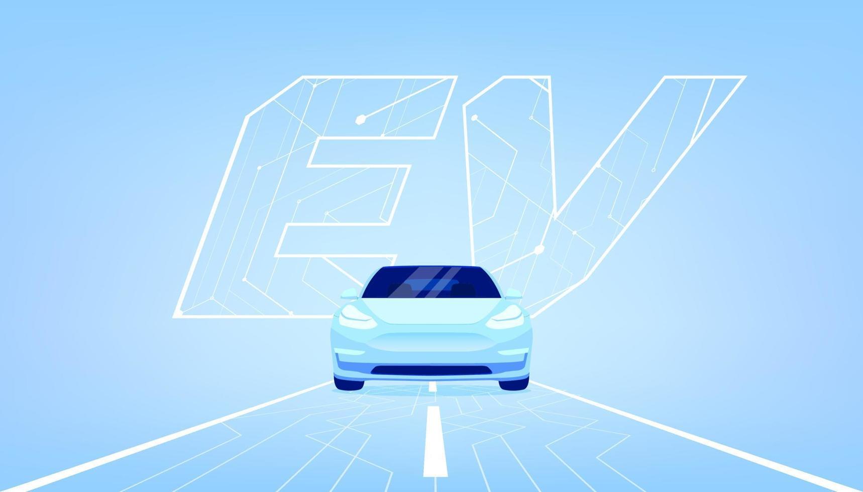 EV car or Electric vehicle on blue background. vector