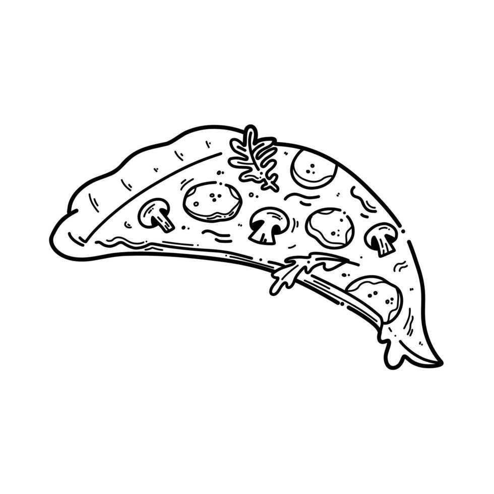 Fresh Italian pizza vector graphic doodle illustration. Fast food pizzeria Italy cafe menu and restaurant badge concept