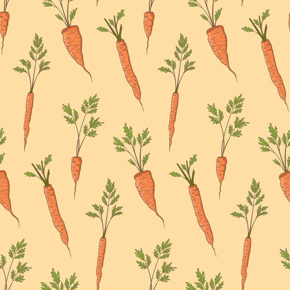 Seamless pattern with carrot vector illustration. Vegetables background is perfect for agricultural design, farm wallpaper, kitchen background, fabric textile