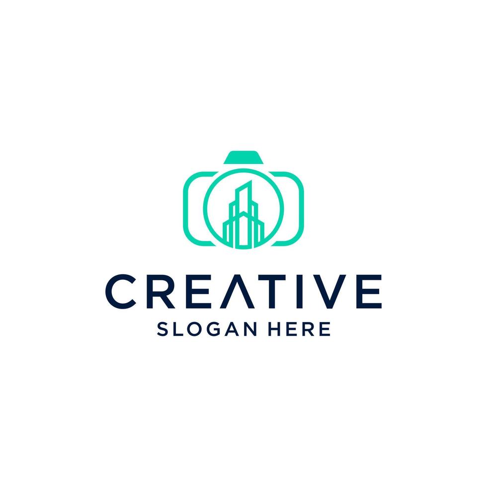 logotipo de la idea de la foto, lámpara con diseño de cámara vectorial simple estilo moderno y elegante vector