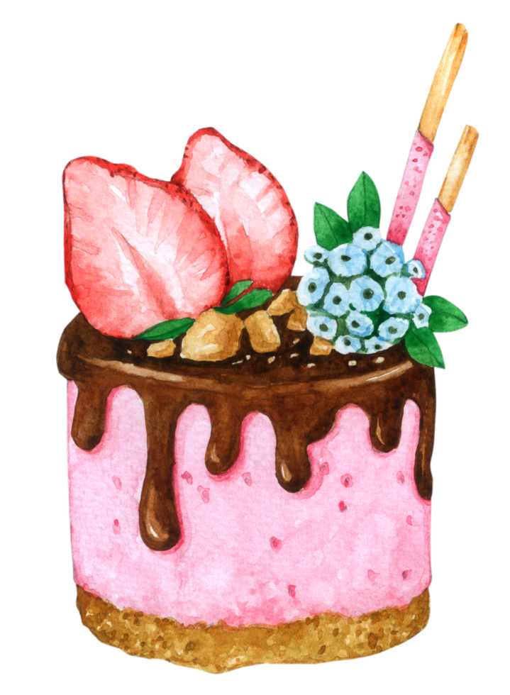 postre pastel acuarela pintura a mano png