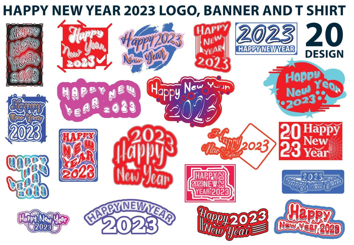 Happy new year logo, banner and t shirt design template vector