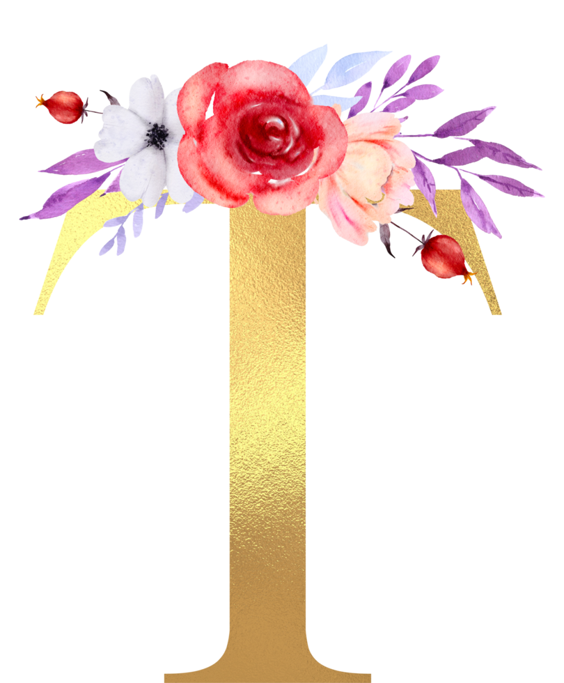 Watercolor Flowers with Gold Alphabet png