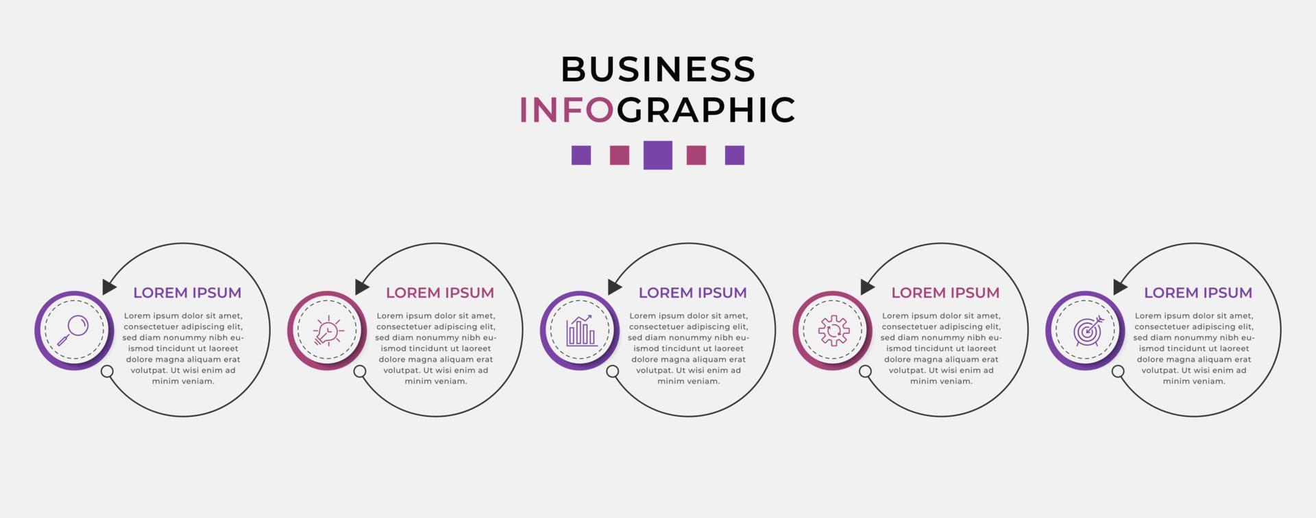 plantilla de negocio de diseño infográfico vectorial con iconos y 5 opciones o pasos. se puede utilizar para diagramas de proceso, presentaciones, diseño de flujo de trabajo, pancarta, diagrama de flujo, gráfico de información vector