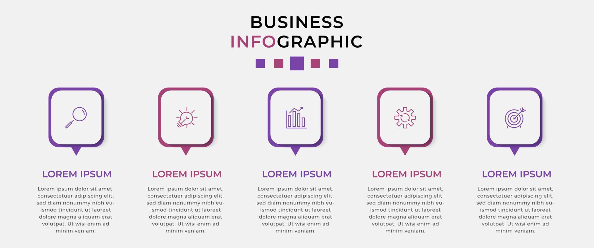 plantilla de negocio de diseño infográfico vectorial con iconos y 5 opciones o pasos. se puede utilizar para diagramas de proceso, presentaciones, diseño de flujo de trabajo, pancarta, diagrama de flujo, gráfico de información vector