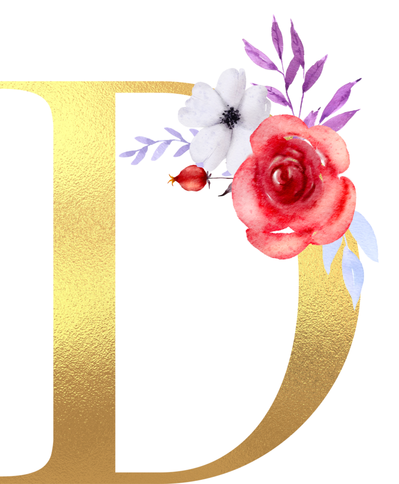 aquarellblumen mit goldenem alphabet png