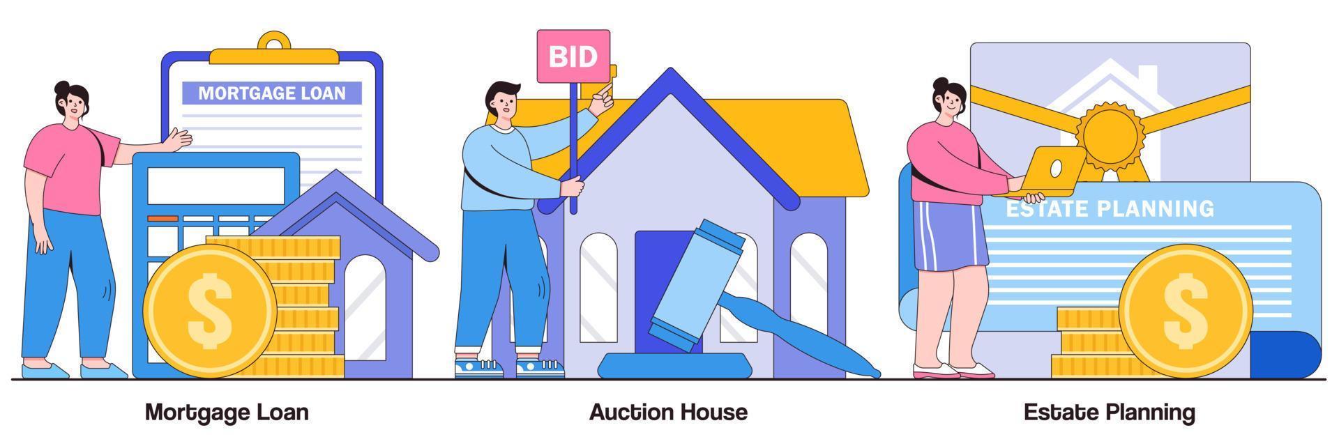 Mortgage Loan, Auction House, and Estate Planning Illustrated Pack vector