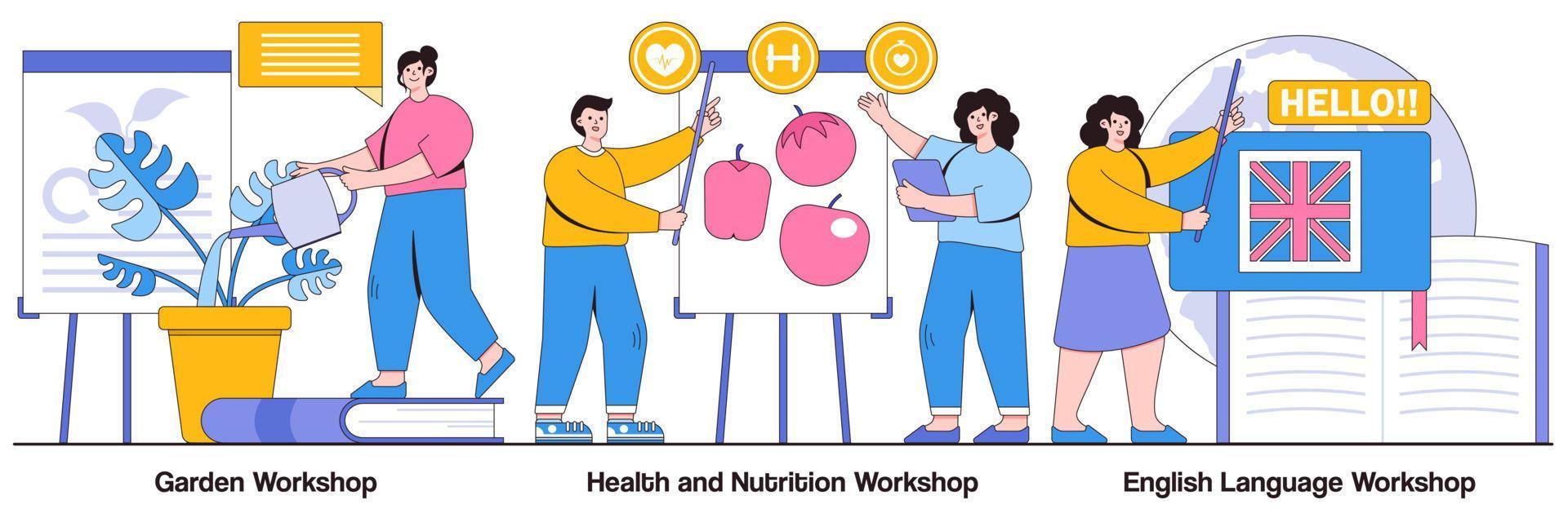 Garden Workshop, Health and Nutrition Workshop, Foreign Language Workshop Illustrated Pack vector