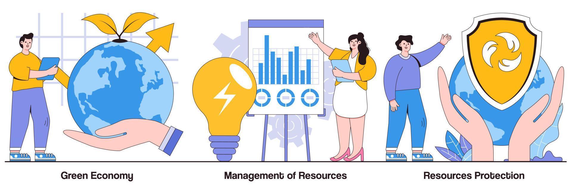 Green Economy, Management of Resources, Resources Protection Illustrated Pack vector