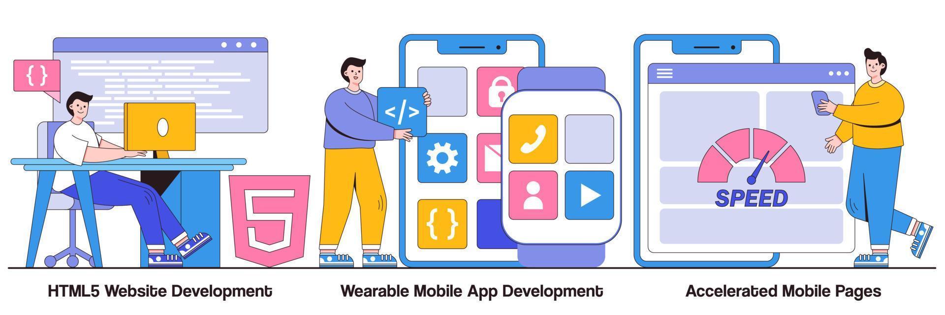 HTML5 Website Development, Wearable Mobile App, and Accelerated Pages Illustrated Pack vector