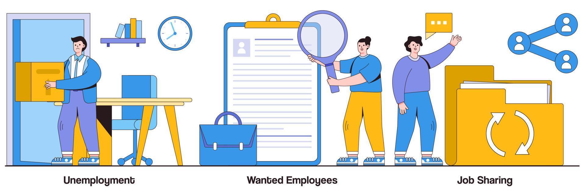 Unemployment, Wanted Employees, Job Sharing Concepts with People Characters Illustrations Pack vector