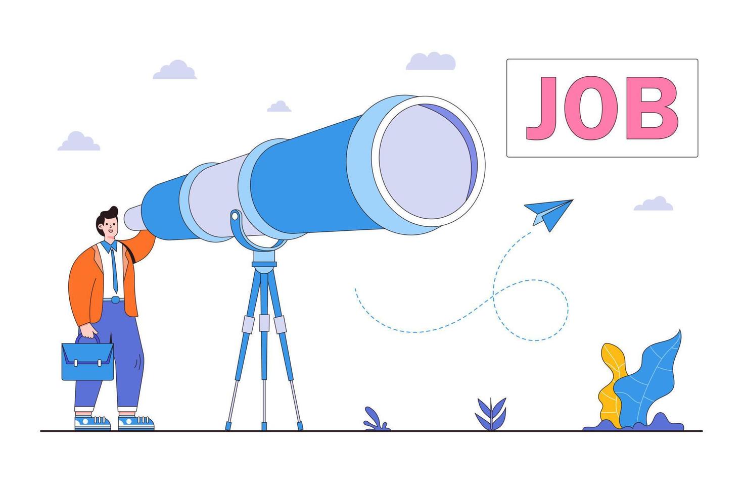 Looking for a new job, employment, career, job hunt, finding an opportunity, vacancy, and work position concepts with people characters. Businessman use telescopes to spot opportunity illustrations vector