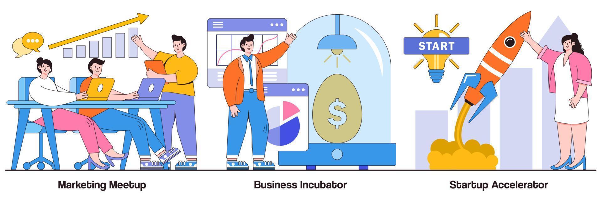 Marketing Meetup, Business Incubator, and Startup Accelerator Illustrated Pack vector