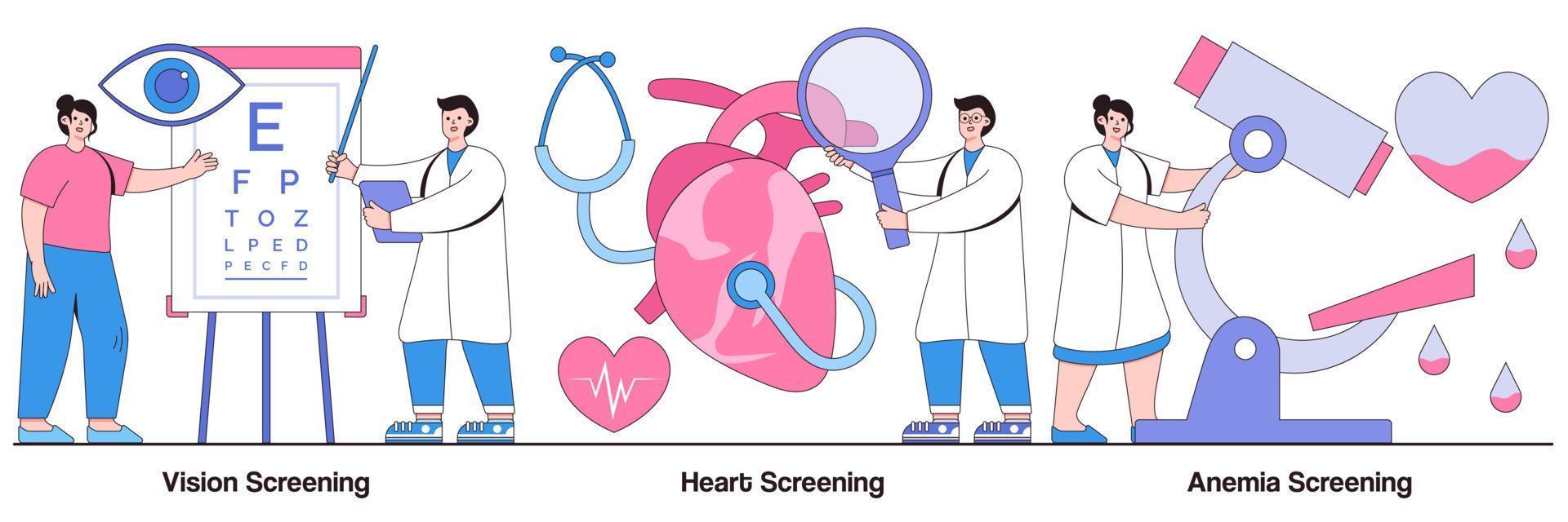 paquete ilustrado de detección de la vista, el corazón y la anemia vector