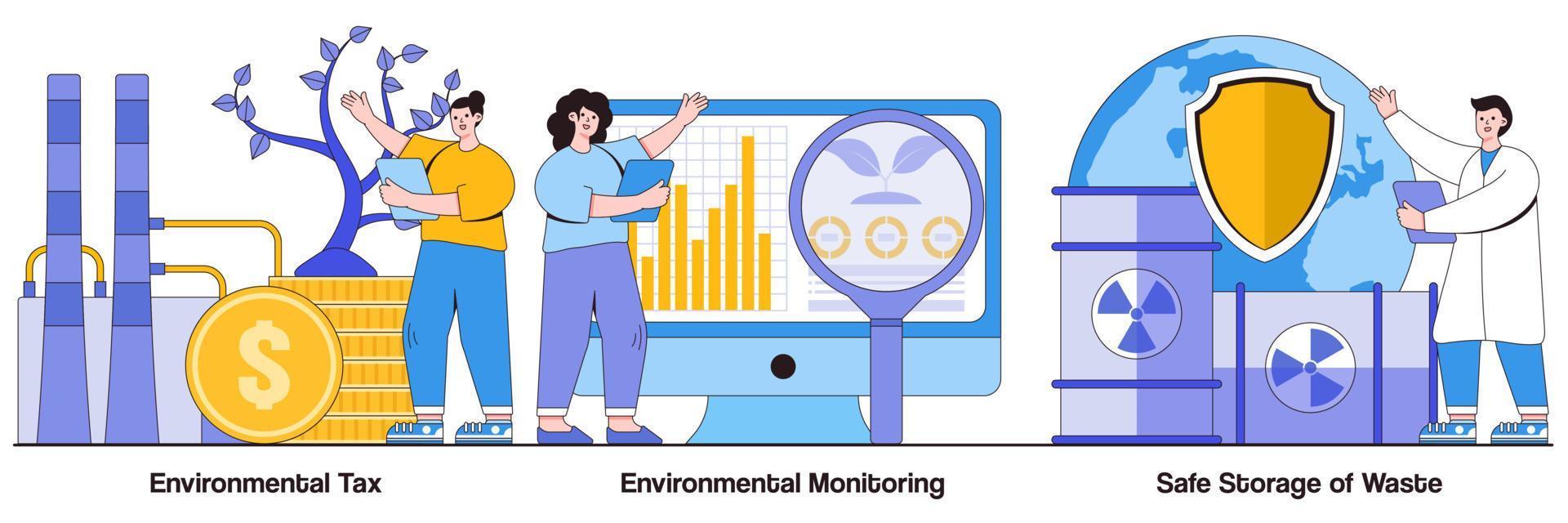 impuesto ambiental, monitoreo ambiental, almacenamiento seguro de residuos paquete ilustrado vector