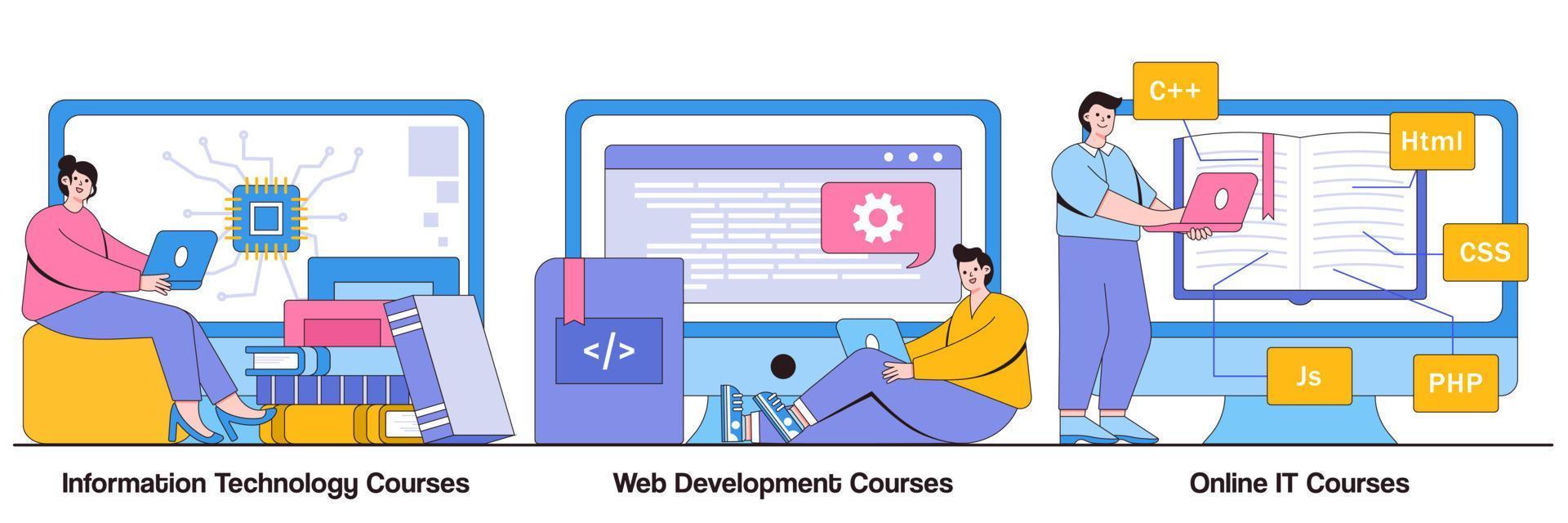 Information Technology, Web Development, and Online IT Courses Illustrated Pack vector