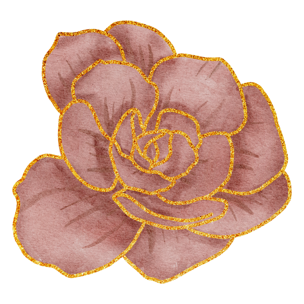 Flower with gold watercolor png