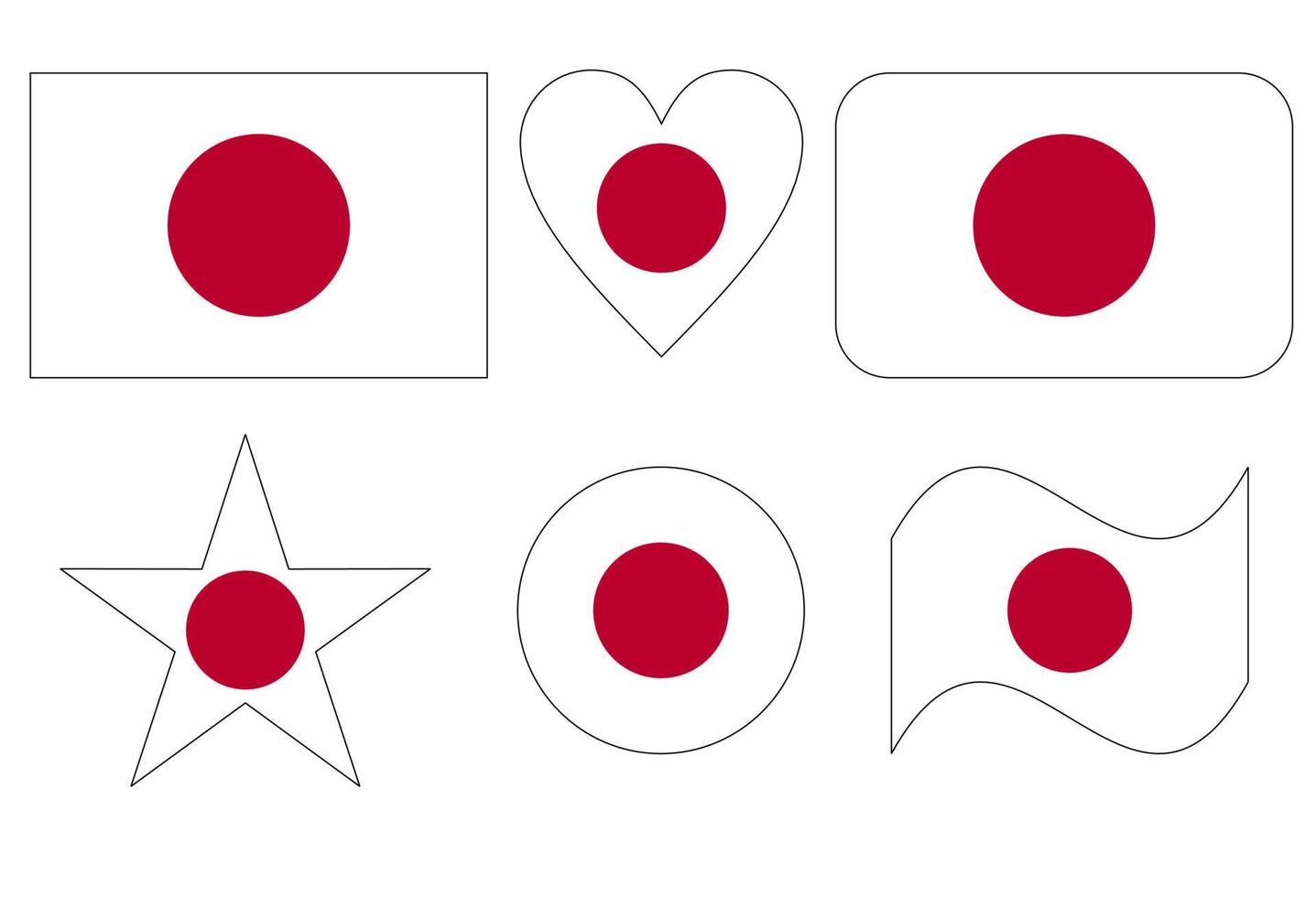 Japan flag in six shapes vector illustration