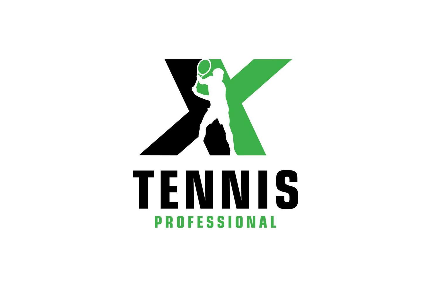 Letter X with Tennis player silhouette Logo Design. Vector Design Template Elements for Sport Team or Corporate Identity.