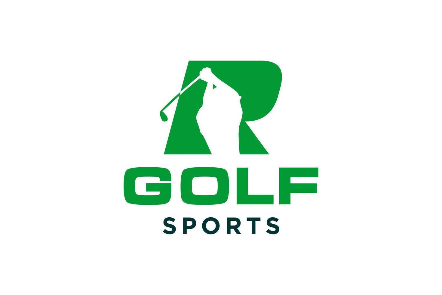 logotipo de icono de letra del alfabeto r para plantilla de vector de diseño de logotipo de golf, etiqueta vectorial de golf, logotipo de campeonato de golf, ilustración, icono creativo, concepto de diseño