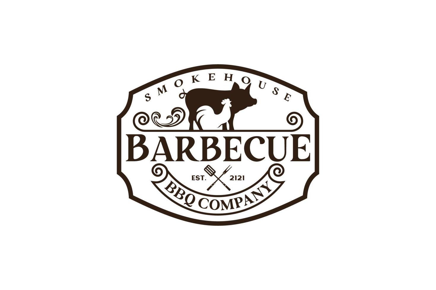 Vintage Retro Rustic BBQ Grill, Barbecue, Barbeque Label Stamp Logo design vector