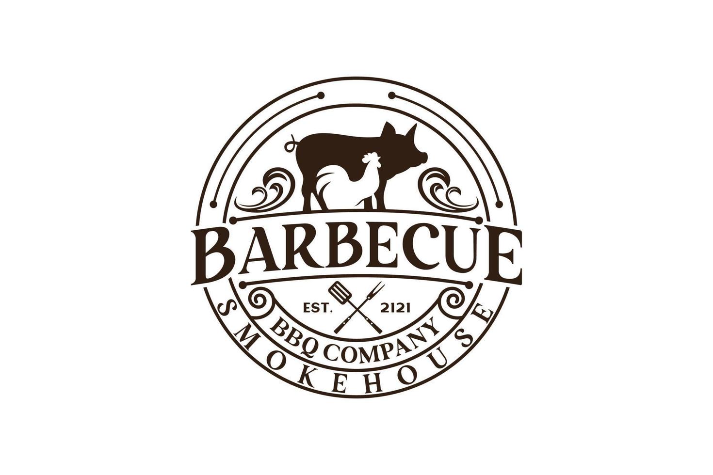 Vintage Retro Rustic BBQ Grill, Barbecue, Barbeque Label Stamp Logo design vector