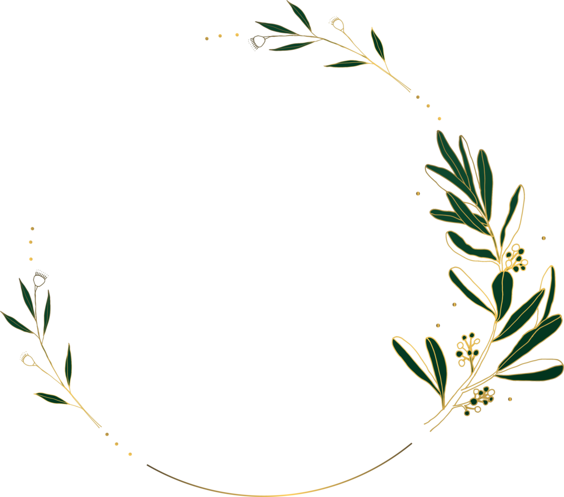 Flower wreath elegant with gold png