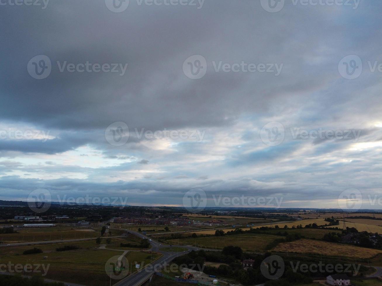 Aerial View and High Angle Footage of British Motorways Interchange of M1 Junction 11a at North Luton City of England UK. photo