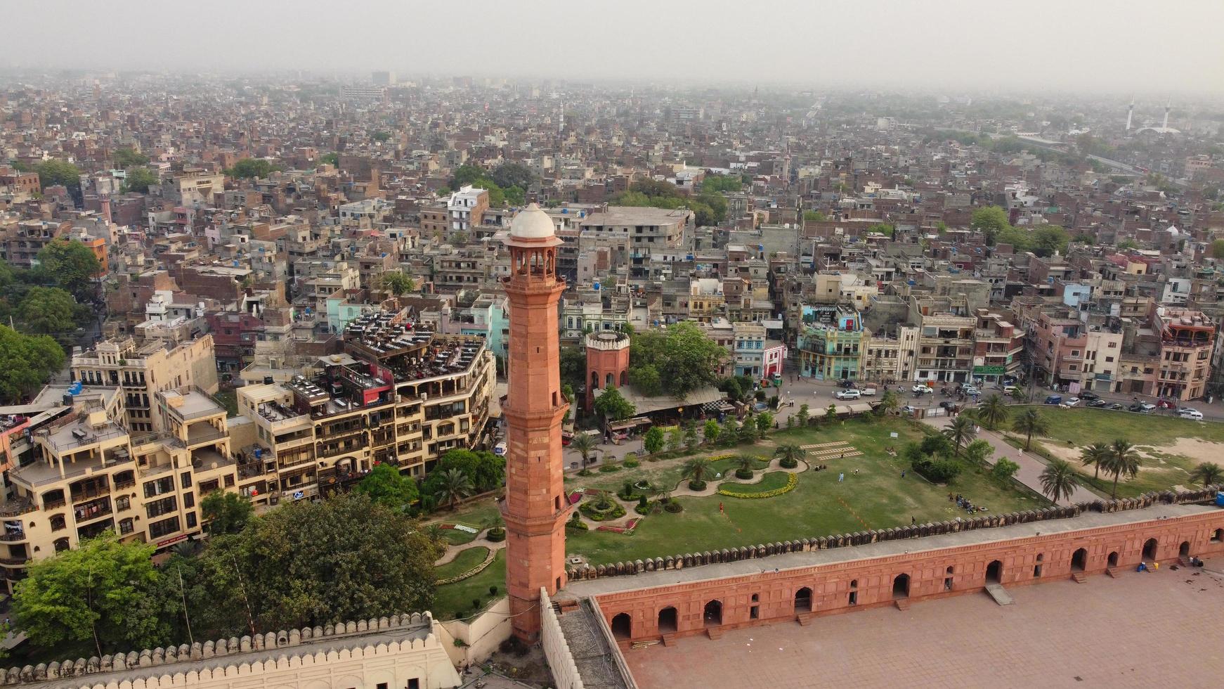 Editorial. The Royal Mosque at Lahore Pakistan, Drone's High Angle View of Mughal era congregational mosque in Lahore, Punjab Pakistan photo