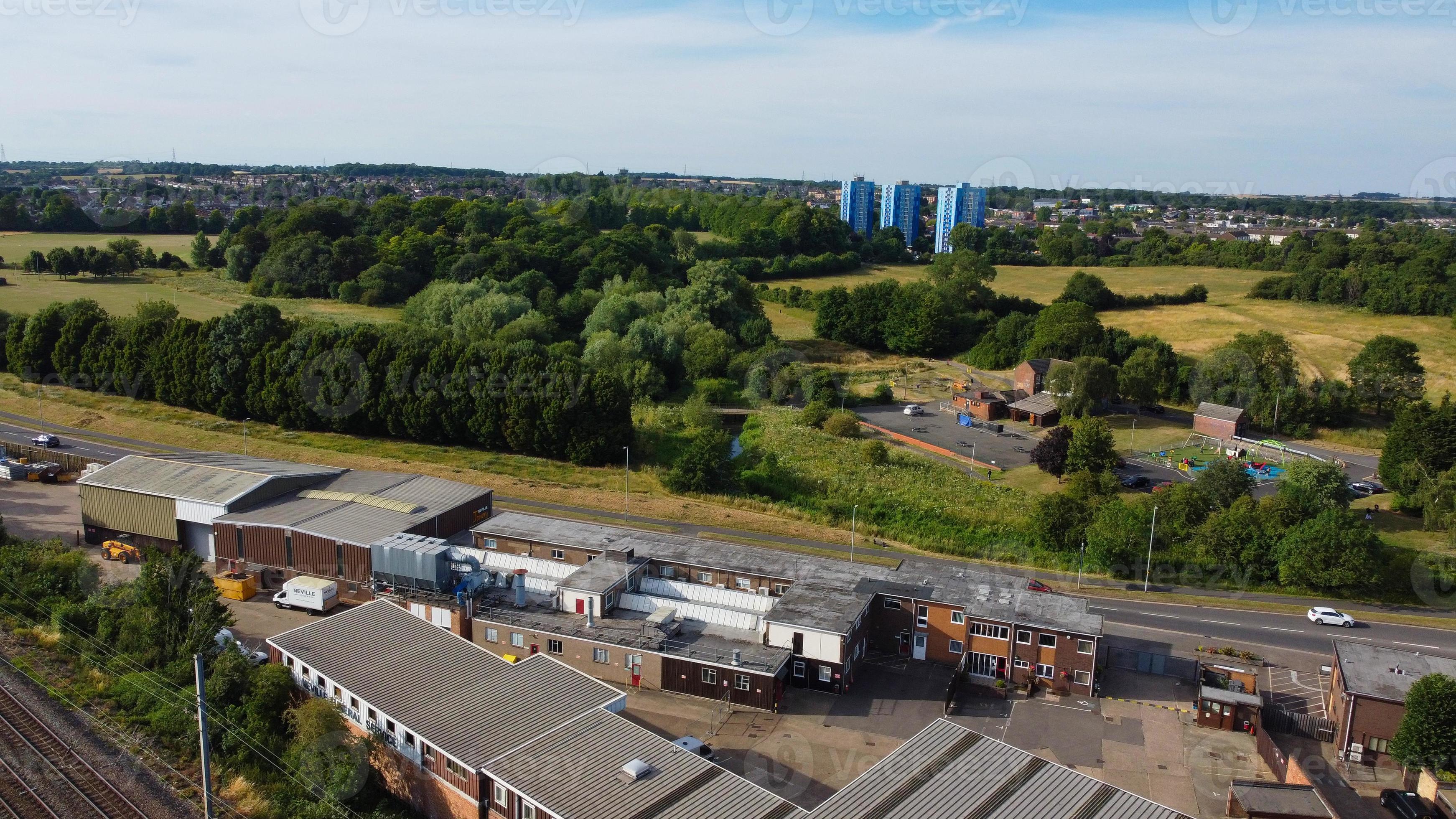 Beautful Aerial View and High Angle footage of Leagrave Station Area of