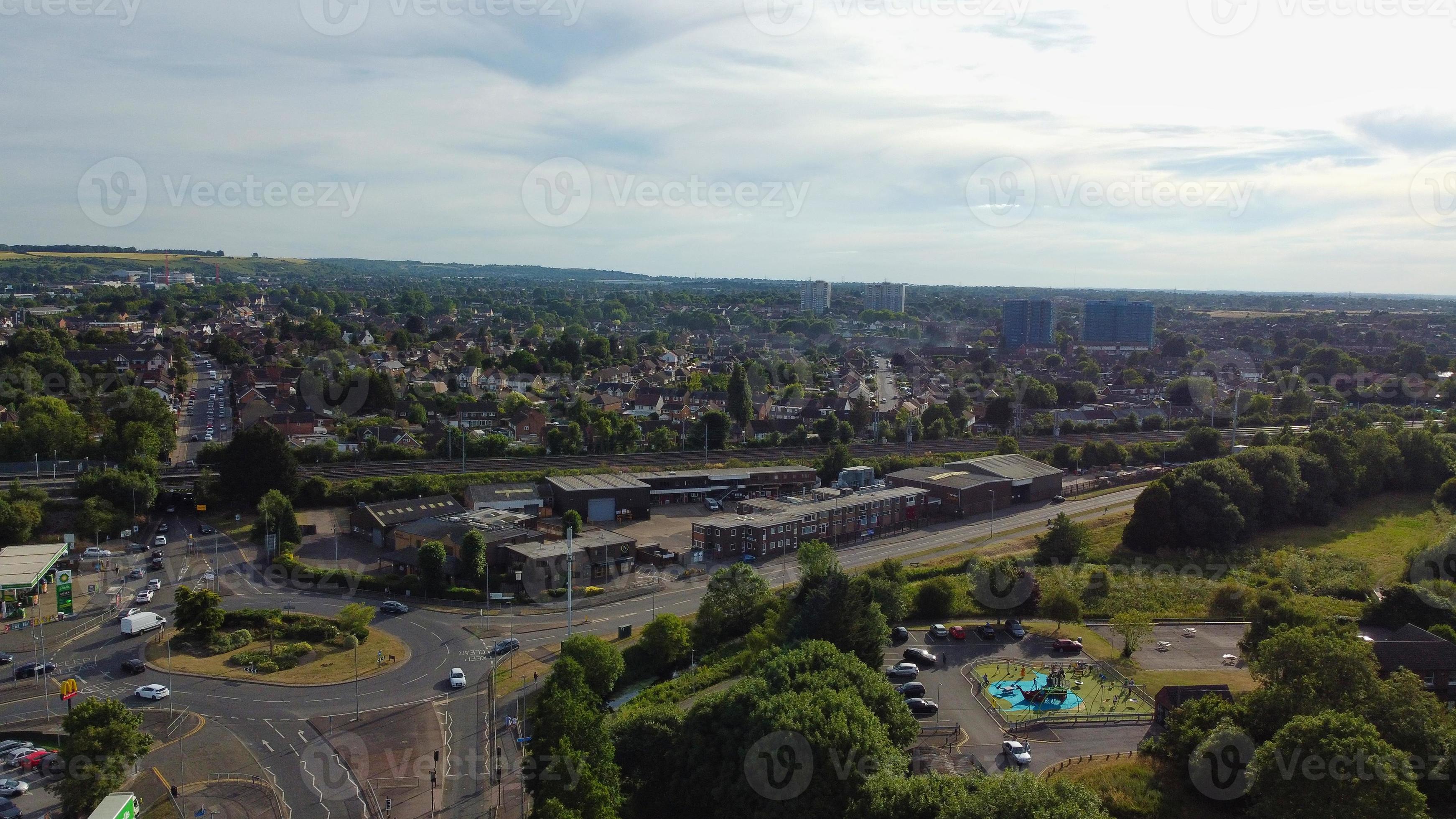 Beautful Aerial View and High Angle footage of Leagrave Station Area of