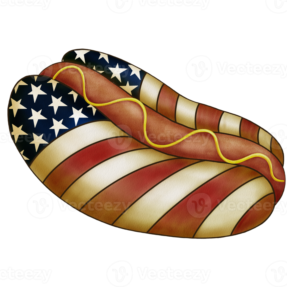 opera d'arte decorativa hot dog bandiera americana in acquerello png