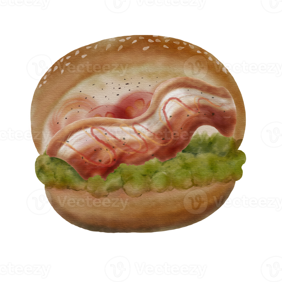 Bacon Burger is a Watercolor Cartoon Character png