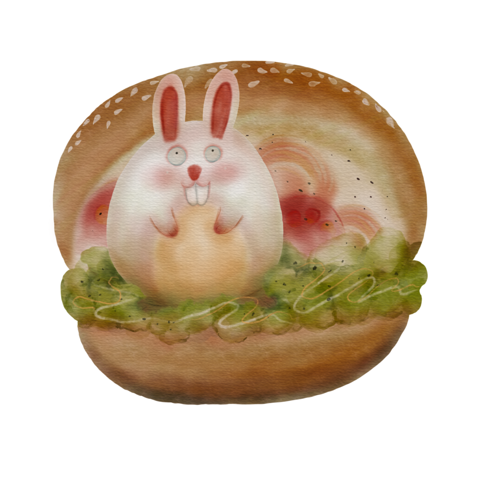 hamburguesa de carne de conejo es un personaje de dibujos animados de acuarela png