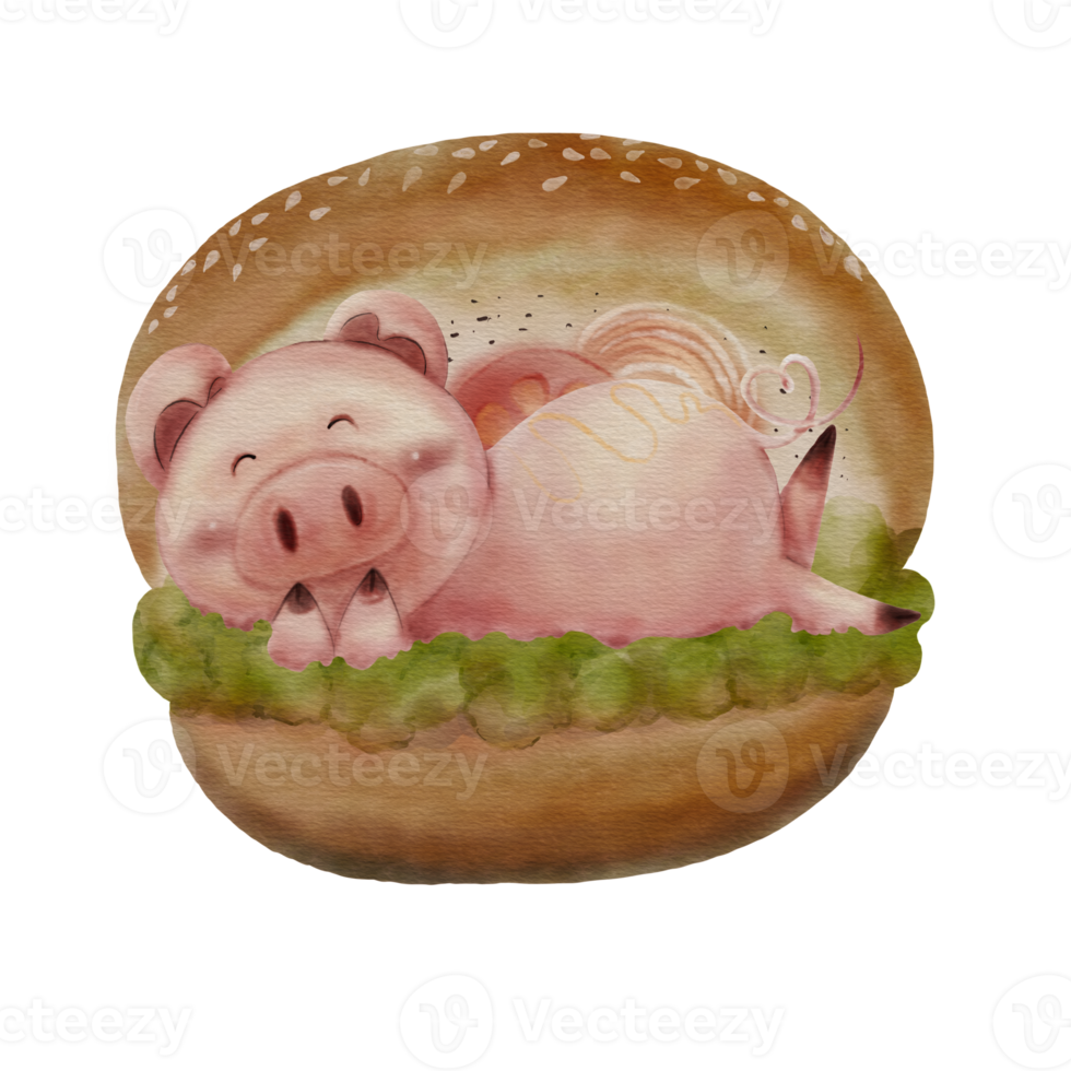 Pork Burger is a Watercolor Cartoon Character png