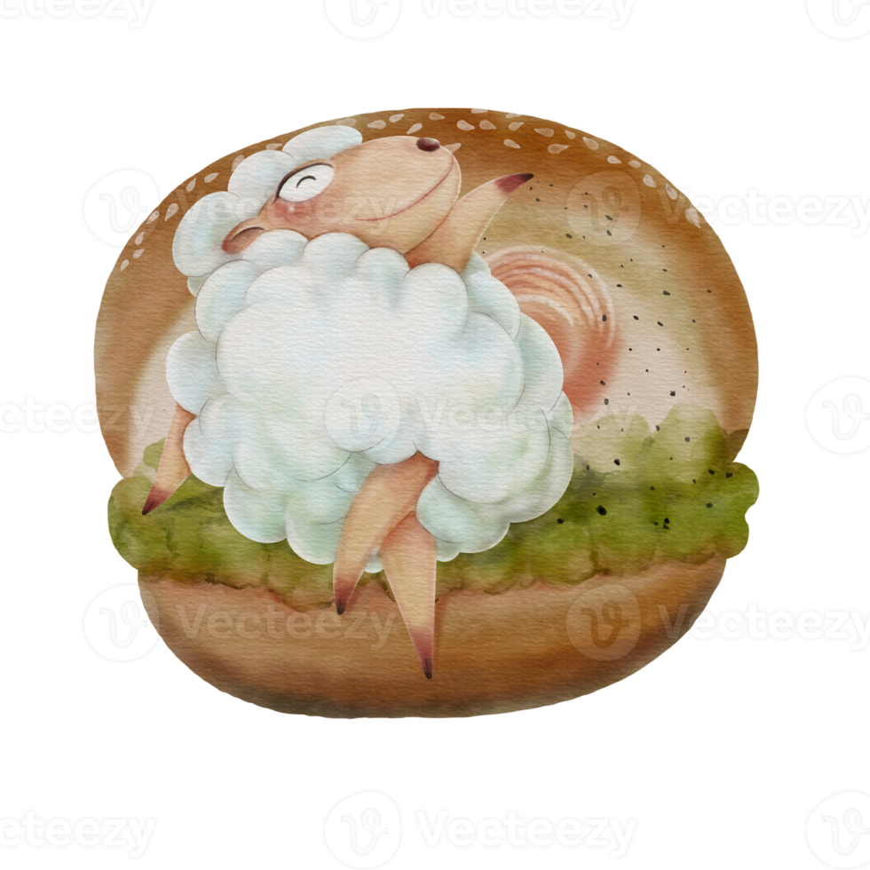 hamburguesa de cordero es un personaje de dibujos animados de acuarela png