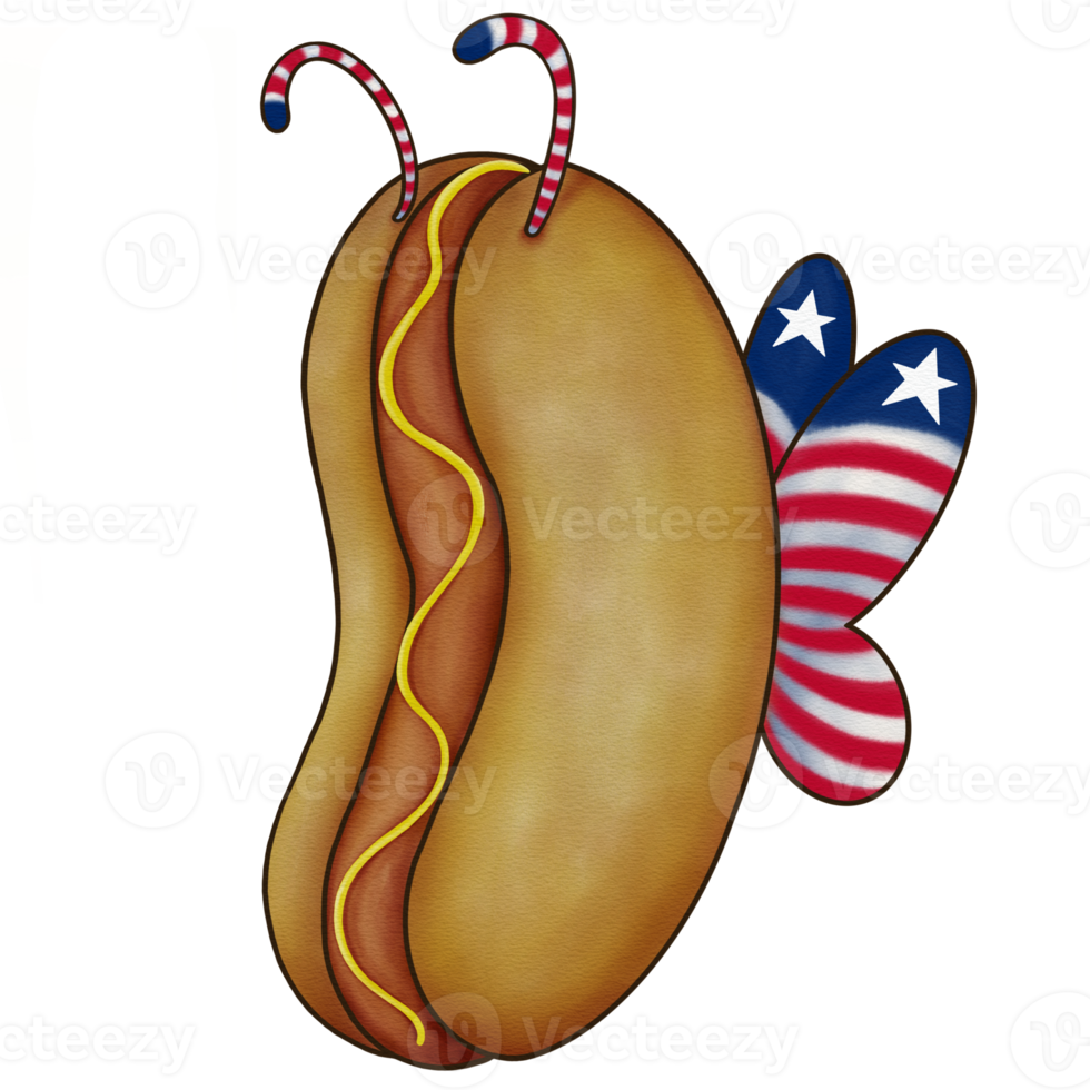 illustrazione ad acquerello di un hot dog farfalla png